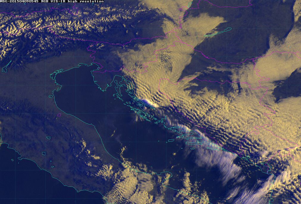 9 April 2015/5.45 UTC - Meteosat 10 RGB image (HRV, 10.8, 10.8)